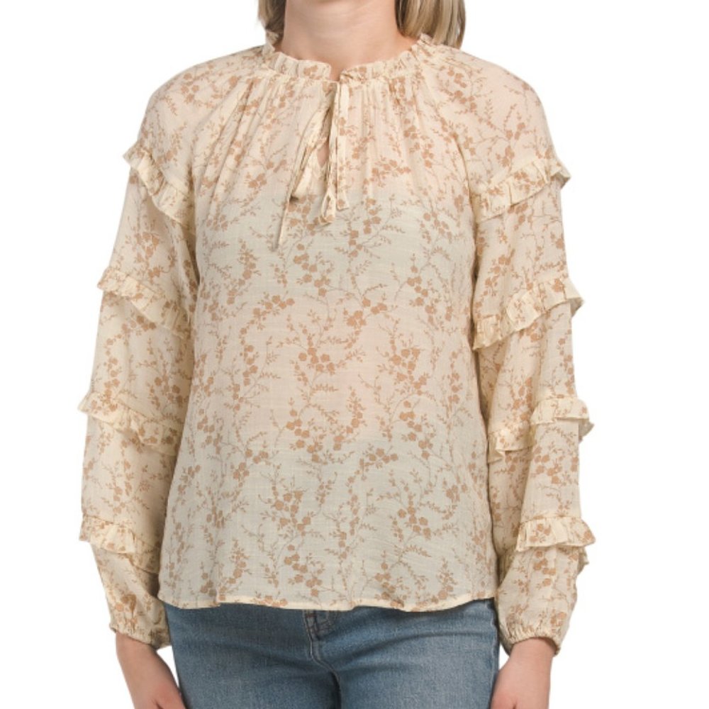 NWT Women's BY THE RIVER Floral Long Sleeve Top beige size S $66